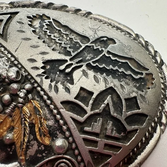 Vintage SSI Eagles Feather Belt Buckle Gold Plated And Silver Plated Detailed - Picture 3 of 7